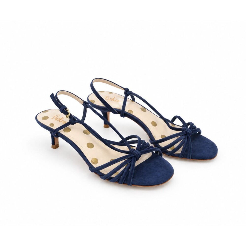 Boden Navy Suede Leather Strappy Kitten Heel Sandals Women 37 6.5 Y2K Party